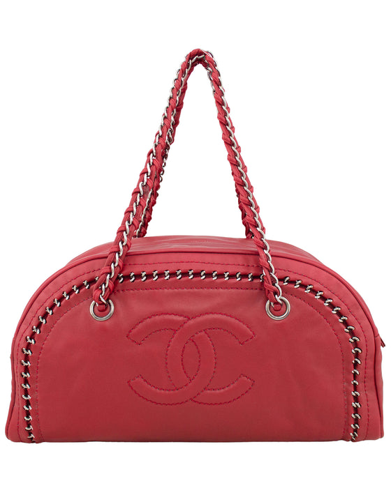 Raspberry Leather Luxe Ligne Bowler Bag
