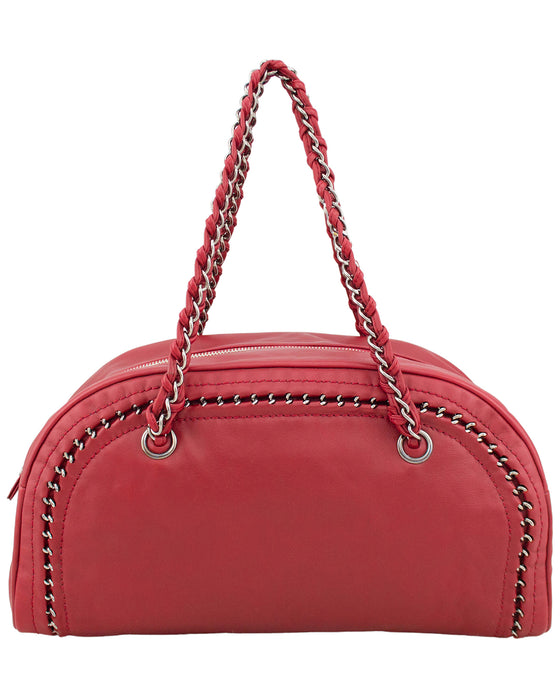 Raspberry Leather Luxe Ligne Bowler Bag