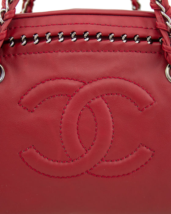 Raspberry Leather Luxe Ligne Bowler Bag