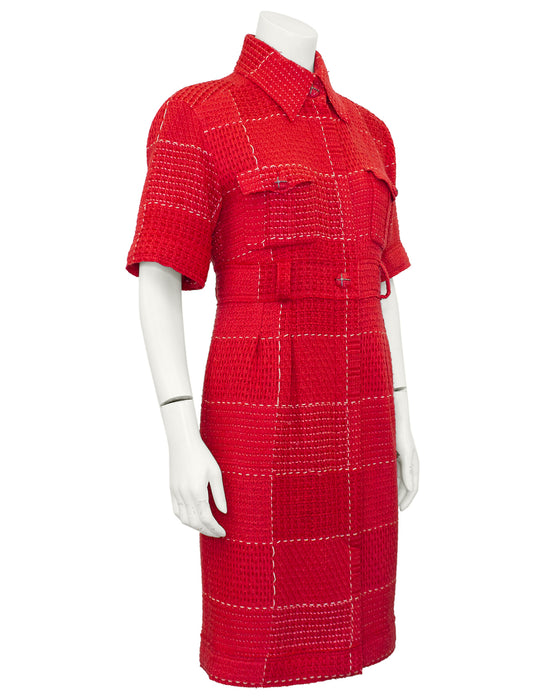 Red and White 2007 Wool Shirtdress