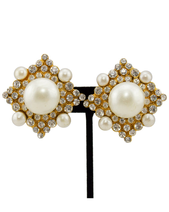 Pearl and Rhinestone Clip Earrings Col. 26