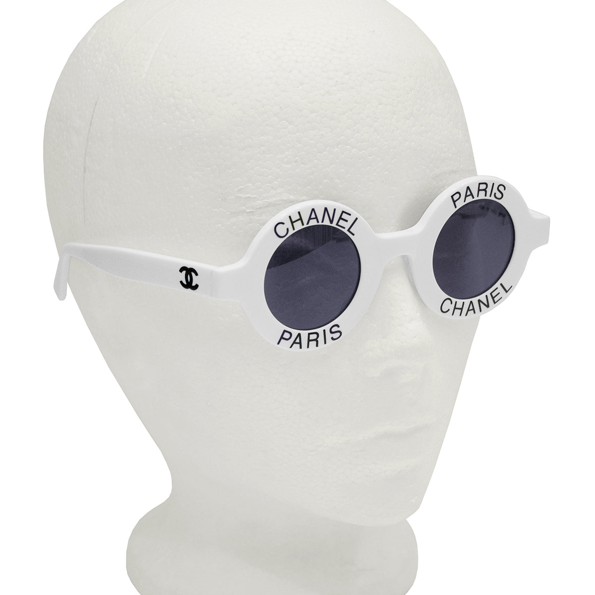 Vintage 1993 Iconic CHANEL Round White Sunglasses 