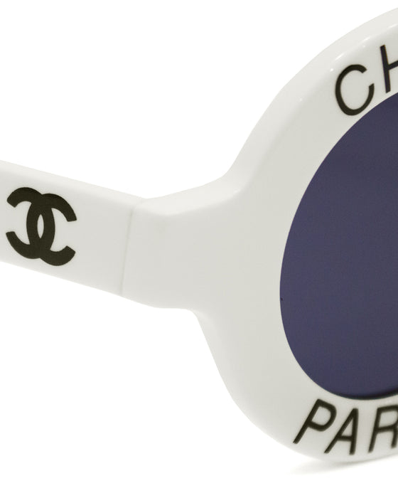 White Chanel Paris Round Sunglasses