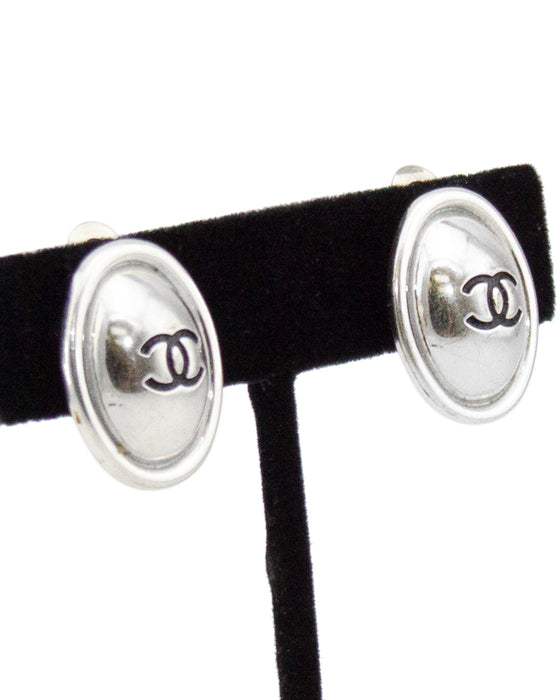 Spring 1999 Silver Oval CC Logo Earrings