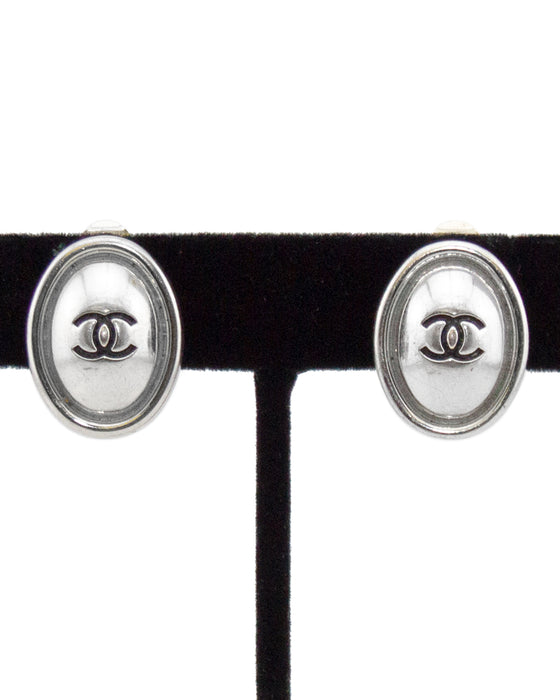 Spring 1999 Silver Oval CC Logo Earrings