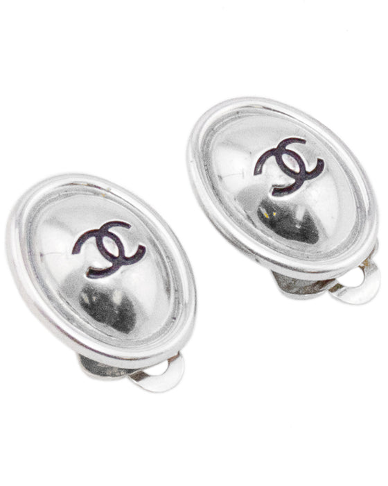 Spring 1999 Silver Oval CC Logo Earrings