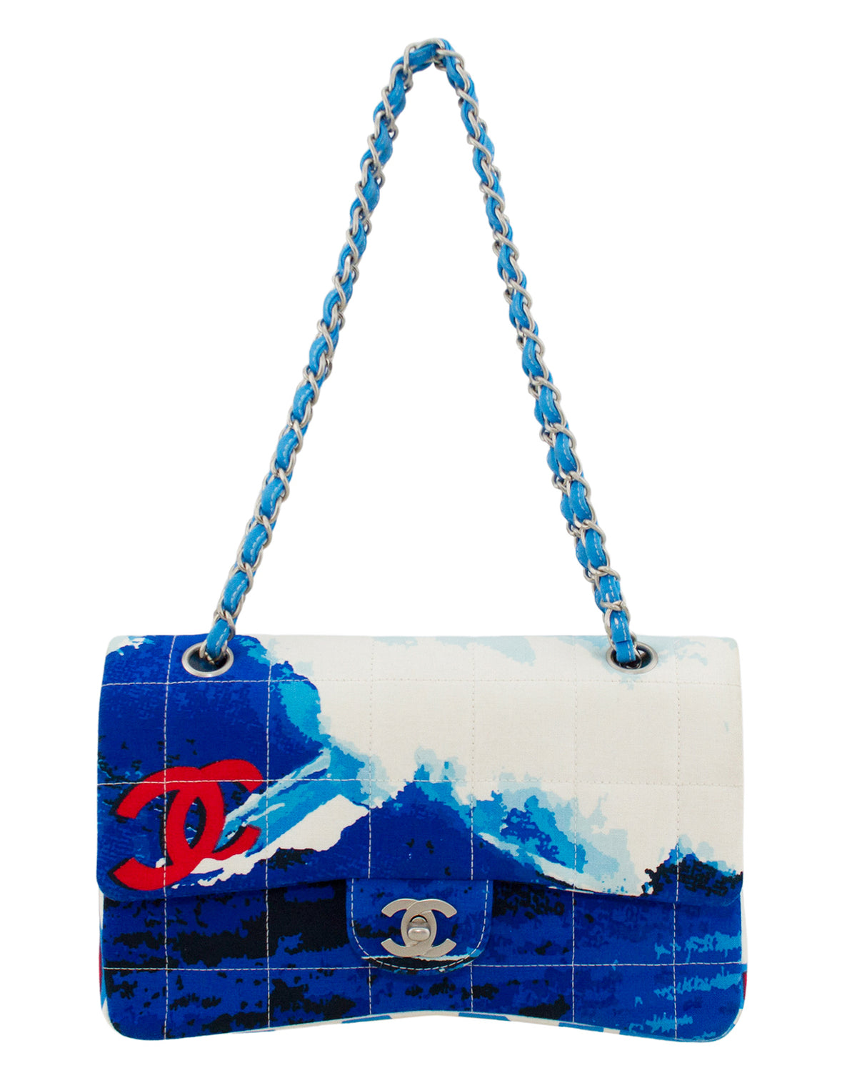 Chanel 2.55 Flap Blue x Red Canvas Surf Beach Shoulder Bag ($2,080) ❤ liked  on Polyvore featuring bags, handbag…