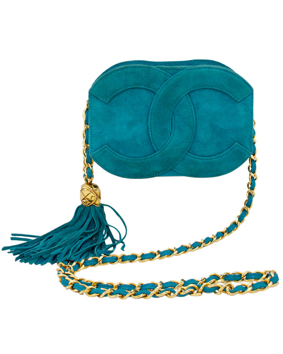 Teal Suede Mini Bag with Tassel