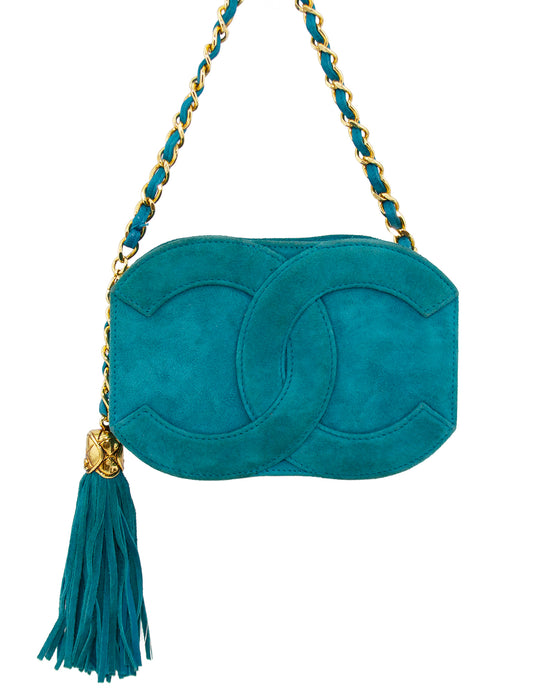 Teal Suede Mini Bag with Tassel