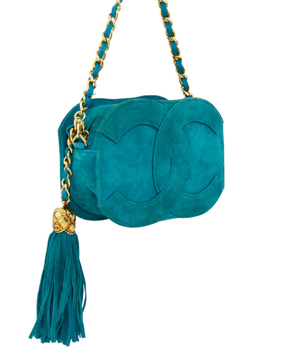 Teal Suede Mini Bag with Tassel