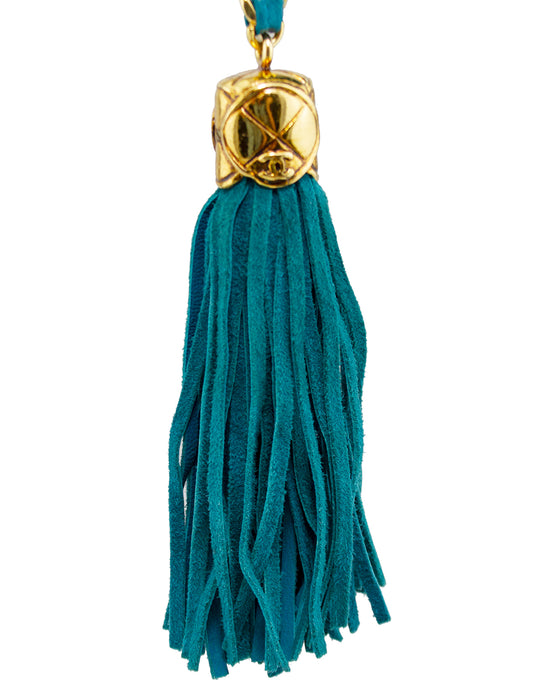 Teal Suede Mini Bag with Tassel