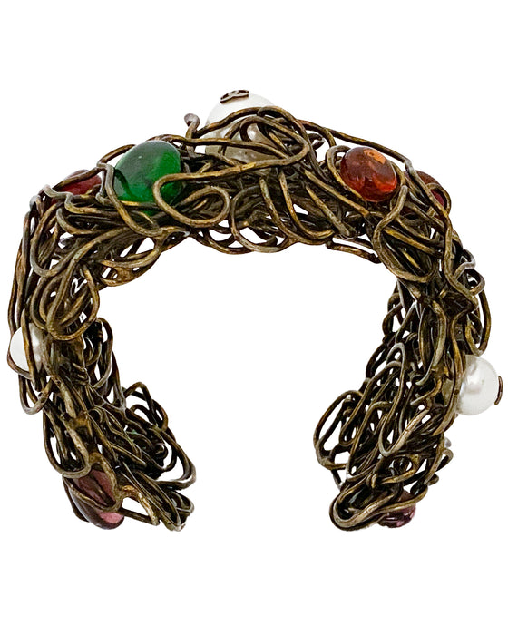 Wire Cuff with Multi Coloured Cabochons and Pearls