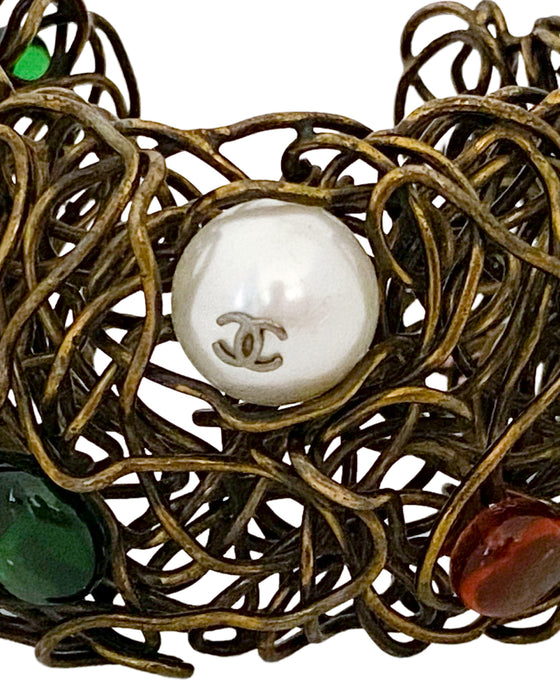 Wire Cuff with Multi Coloured Cabochons and Pearls