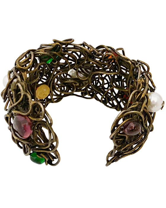 Wire Cuff with Multi Coloured Cabochons and Pearls