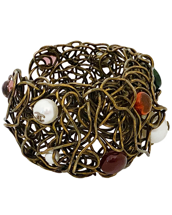 Wire Cuff with Multi Coloured Cabochons and Pearls