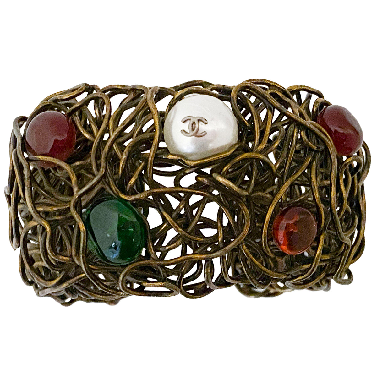 Wire Cuff with Multi Coloured Cabochons and Pearls – Vintage Couture
