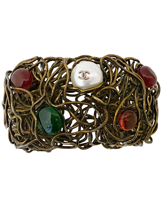 Wire Cuff with Multi Coloured Cabochons and Pearls