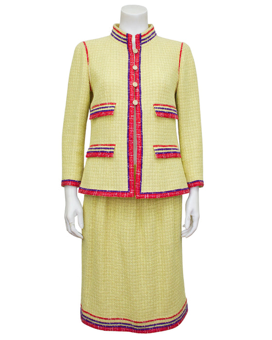 Yellow, Red and Purple Tweed Skirt Suit