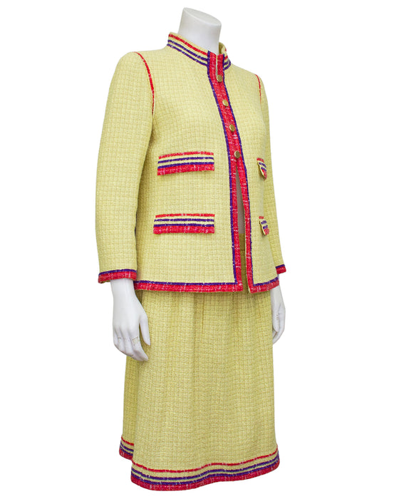 Yellow, Red and Purple Tweed Skirt Suit
