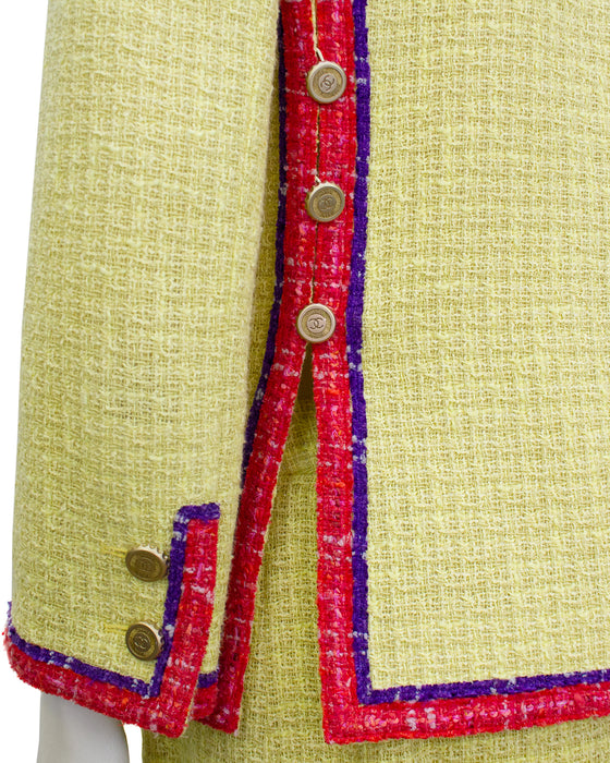 Yellow, Red and Purple Tweed Skirt Suit