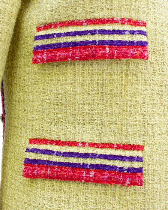 Yellow, Red and Purple Tweed Skirt Suit