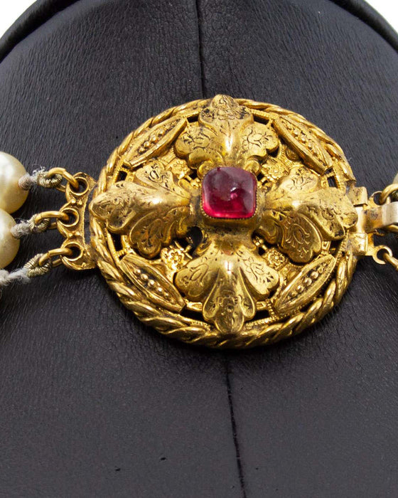 Triple Stand 1984 Pearl Necklace with Gripoix Jewels