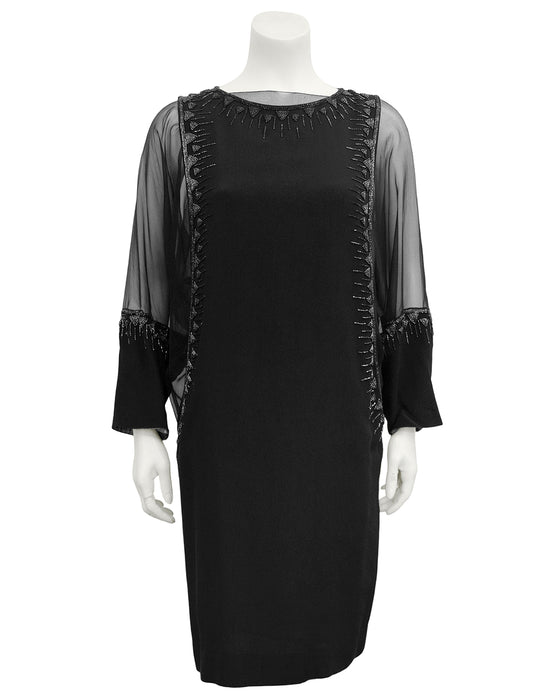 Black Sheer Beaded Cocktail Dress