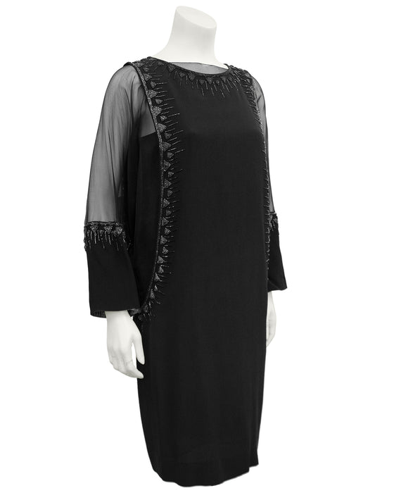 Black Sheer Beaded Cocktail Dress