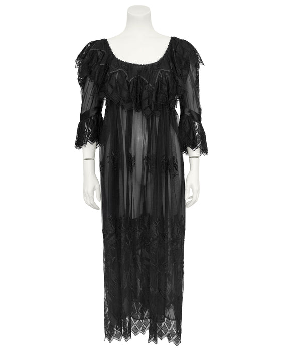 Black Embroidered Tulle Cocktail Dress