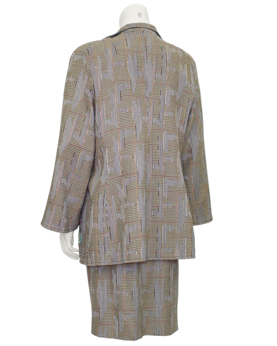 Brown and Grey Tweed Suit With Embroidery