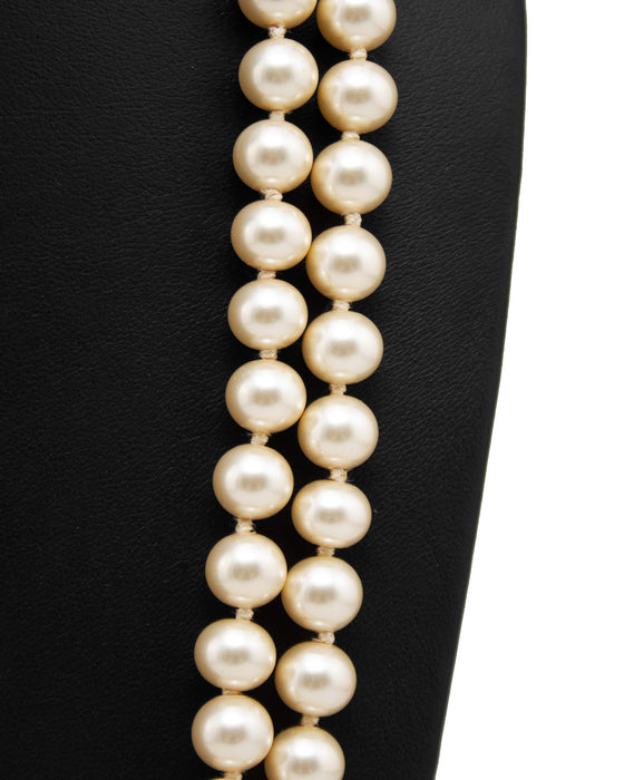 Double Faux Pearl Necklace & Matching Zebra Enamel Bracelet