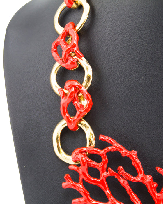 Red Enamel & Gold Coral Necklace