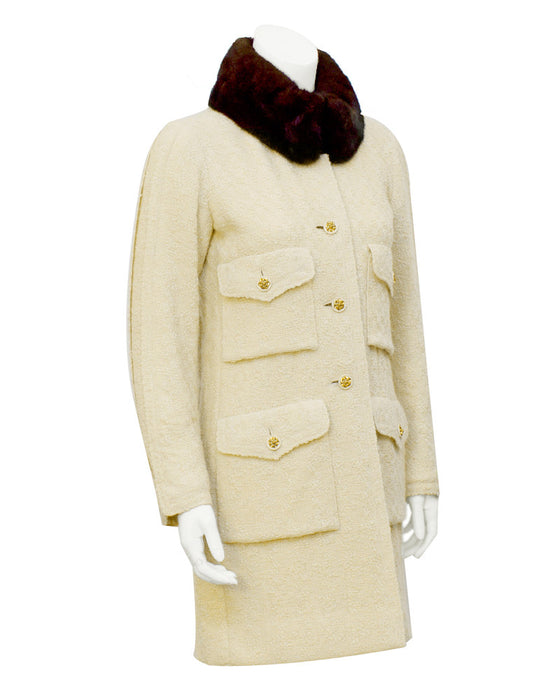 Cream Couture Boucle Coat with Mink Collar