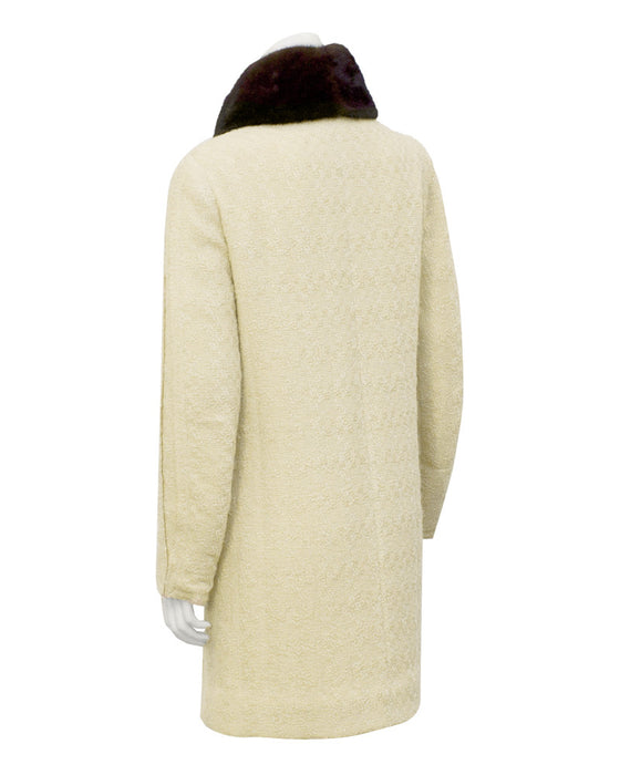 Cream Couture Boucle Coat with Mink Collar