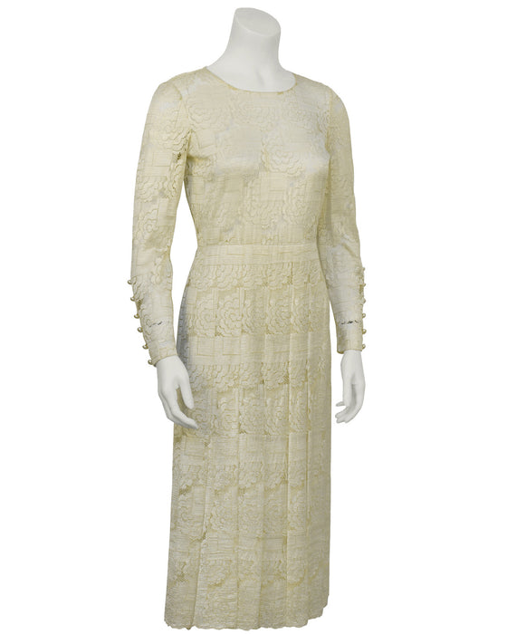 Cream Lace Tea Length Dress