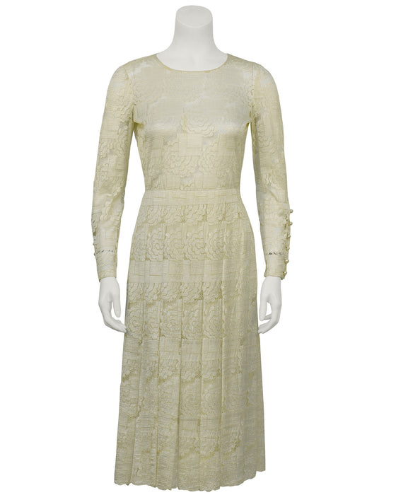 Cream Lace Tea Length Dress
