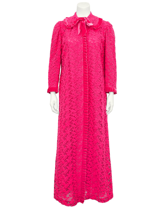 Hot Pink Lace Duster with Velvet Trim