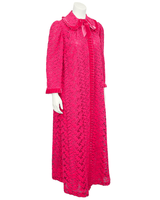 Hot Pink Lace Duster with Velvet Trim