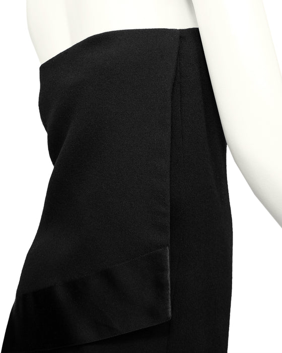 Black Wool Crepe One Shoulder Wrapped Evening Dress