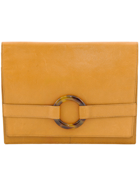 Tan Cross Hatched Leather Envelope Clutch