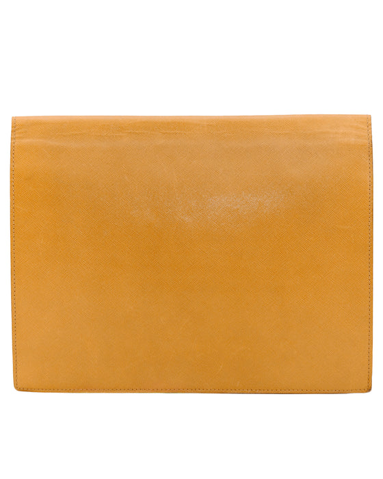 Tan Cross Hatched Leather Envelope Clutch