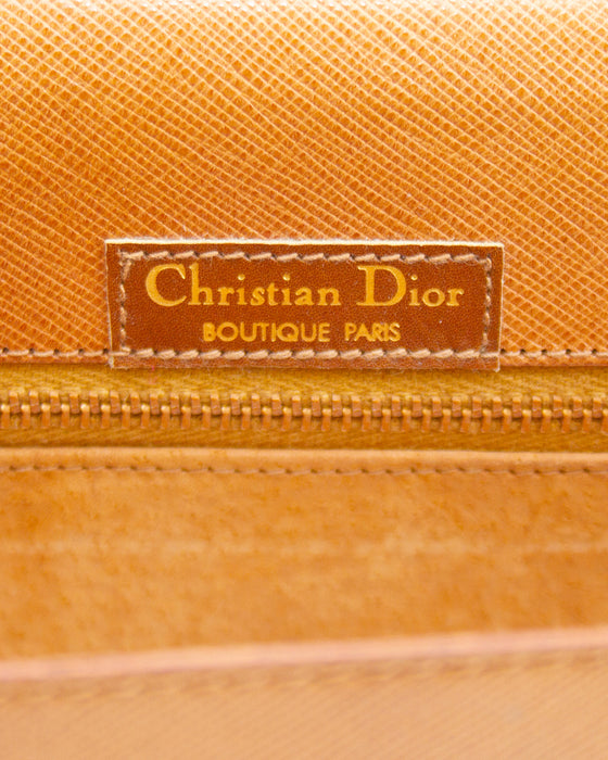 Tan Cross Hatched Leather Envelope Clutch