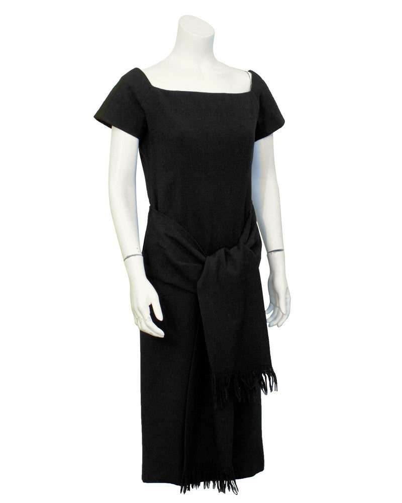 dior off shoulder dress Black short sleeve dress with tie – Vintage Couture