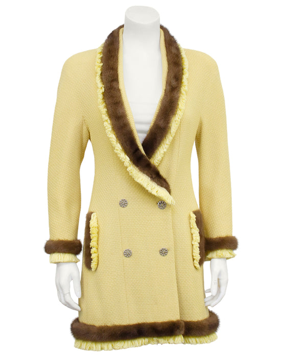 Yellow Bouclé Jacket with Mink Trim