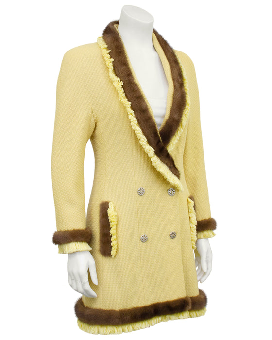 Yellow Bouclé Jacket with Mink Trim