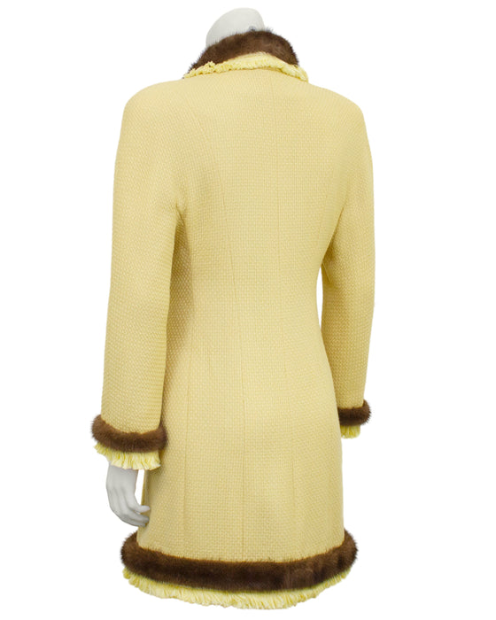 Yellow Bouclé Jacket with Mink Trim