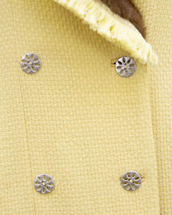 Yellow Bouclé Jacket with Mink Trim