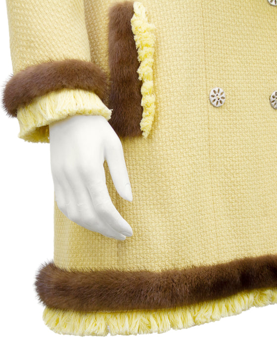 Yellow Bouclé Jacket with Mink Trim