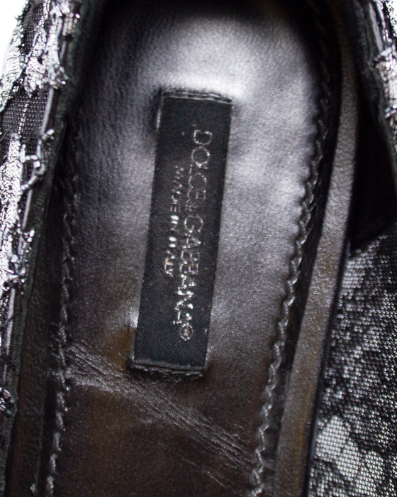 Black and Silver Vally Embellished Lace Ballet Flats