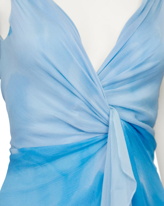 Blue Watercolor Chiffon Layered Dress